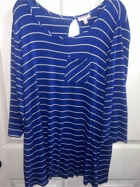 Women's Blue Striped Long Sleeve Tee by No Boundaries